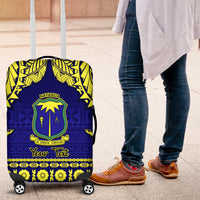 Personalised Fiji Natabua High School Luggage Cover Fijian Tapa Pattern LT14 Blue - Polynesian Pride