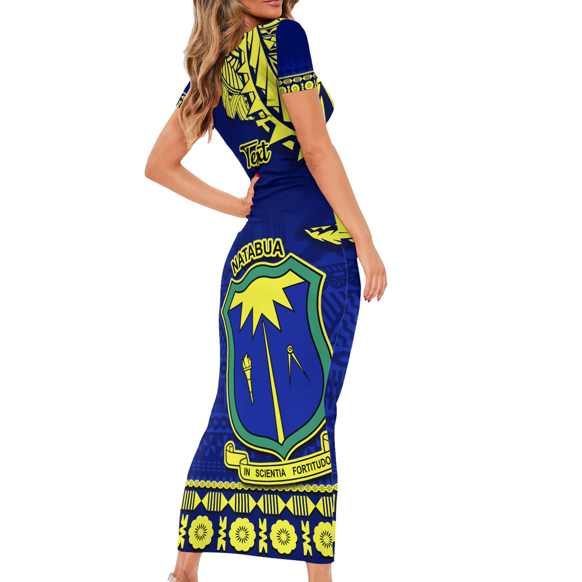 Personalised Fiji Natabua High School Short Sleeve Bodycon Dress Fijian Tapa Pattern LT14 - Polynesian Pride