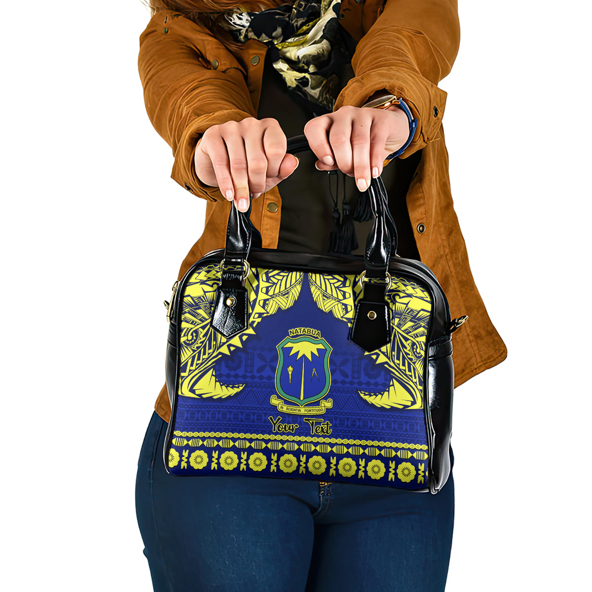 Personalised Fiji Natabua High School Shoulder Handbag Fijian Tapa Pattern LT14 One Size Blue - Polynesian Pride