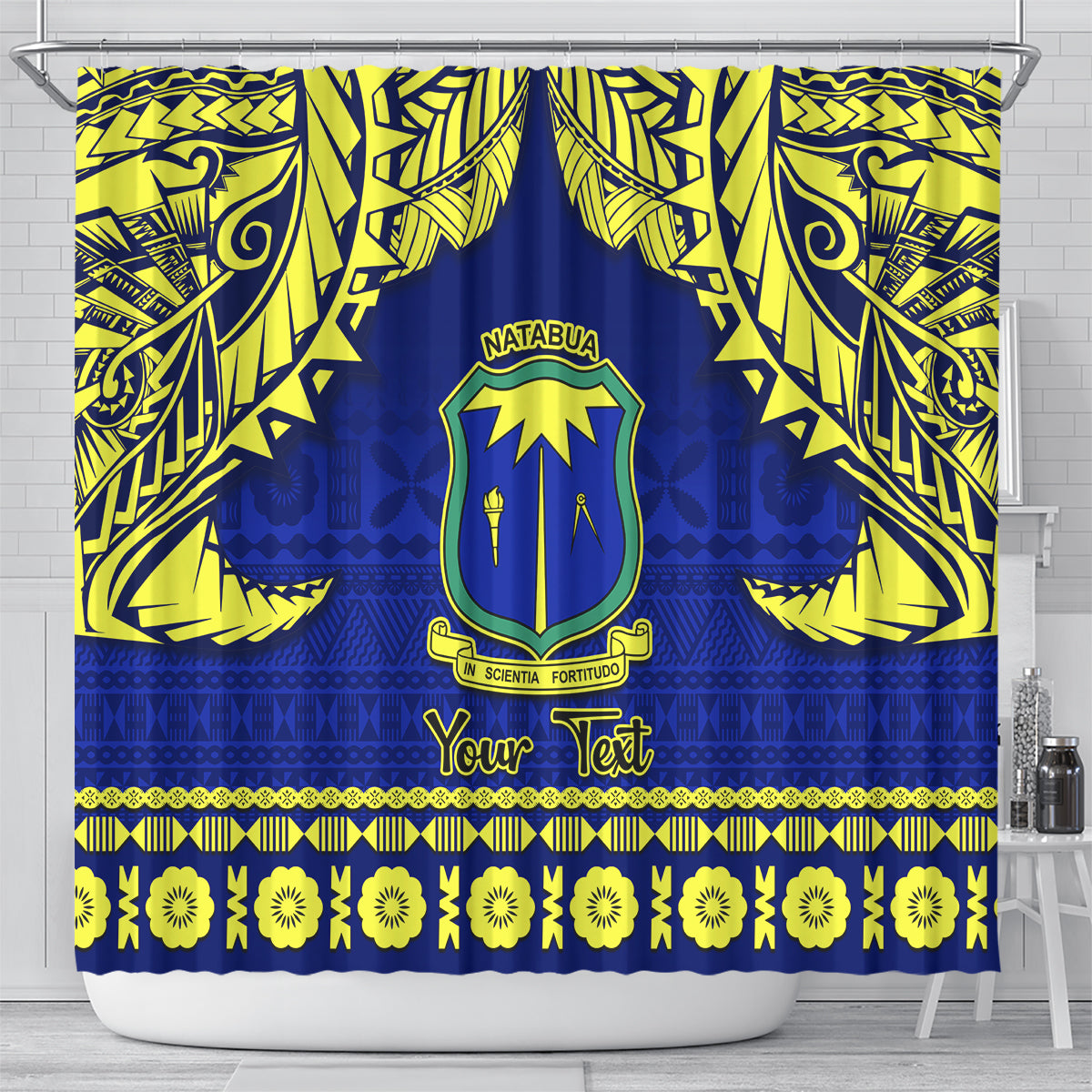 Personalised Fiji Natabua High School Shower Curtain Fijian Tapa Pattern LT14 - Polynesian Pride