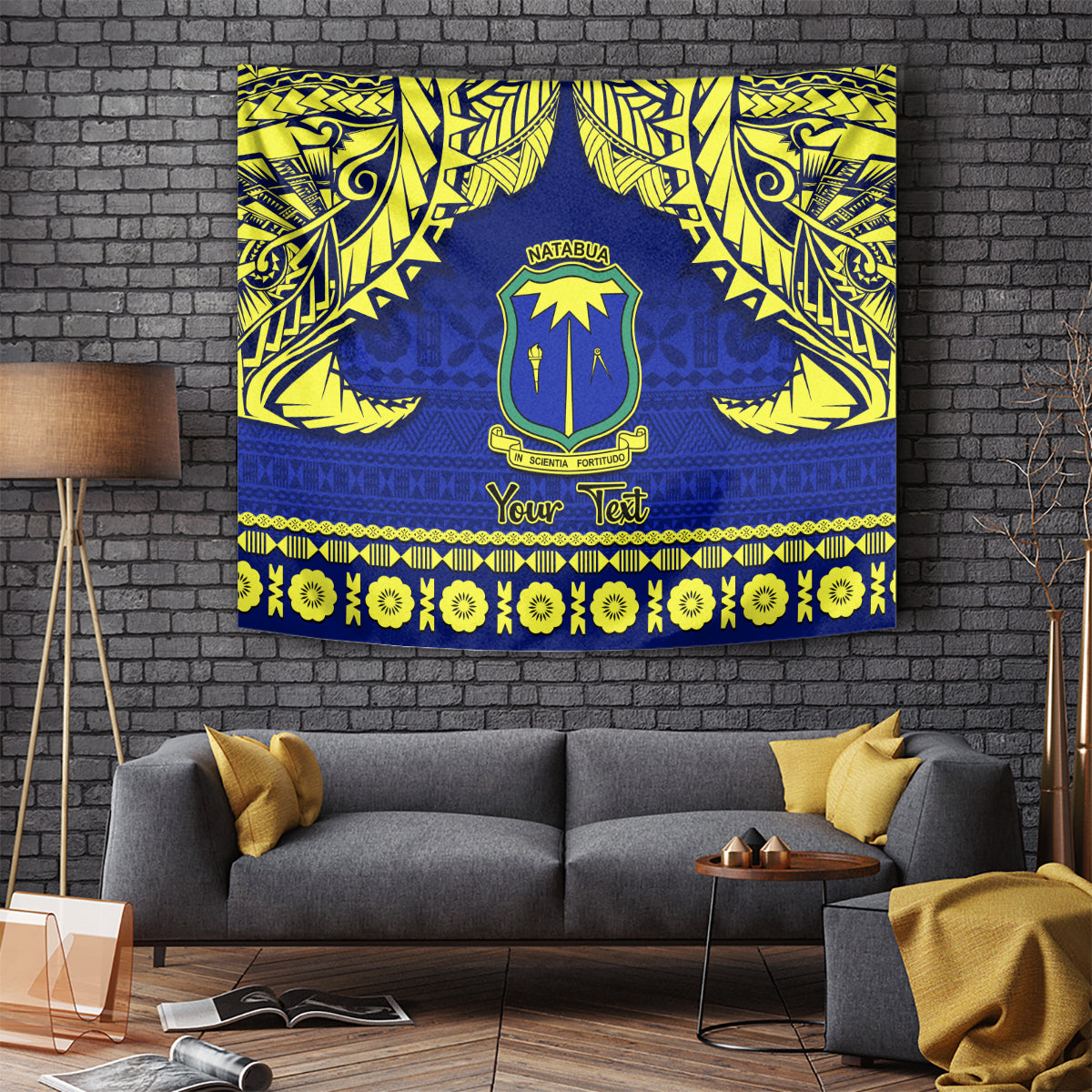 Personalised Fiji Natabua High School Tapestry Fijian Tapa Pattern LT14 Blue - Polynesian Pride