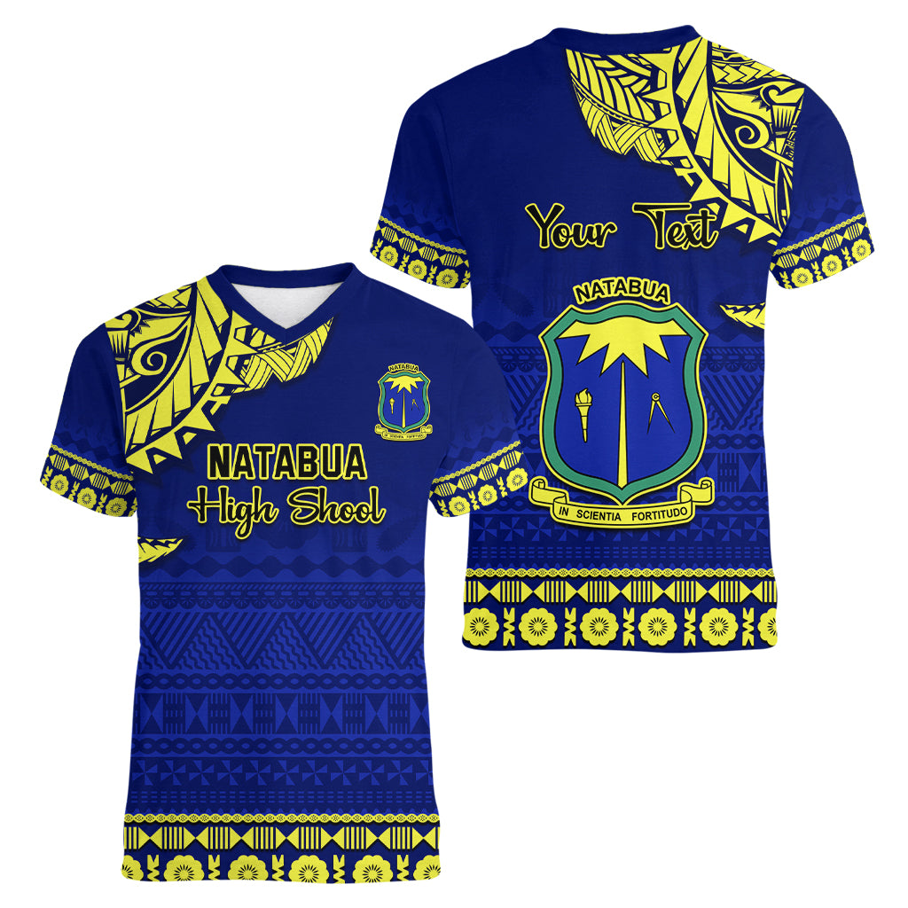 Personalised Fiji Natabua High School Women V Neck T Shirt Fijian Tapa Pattern LT14 - Polynesian Pride