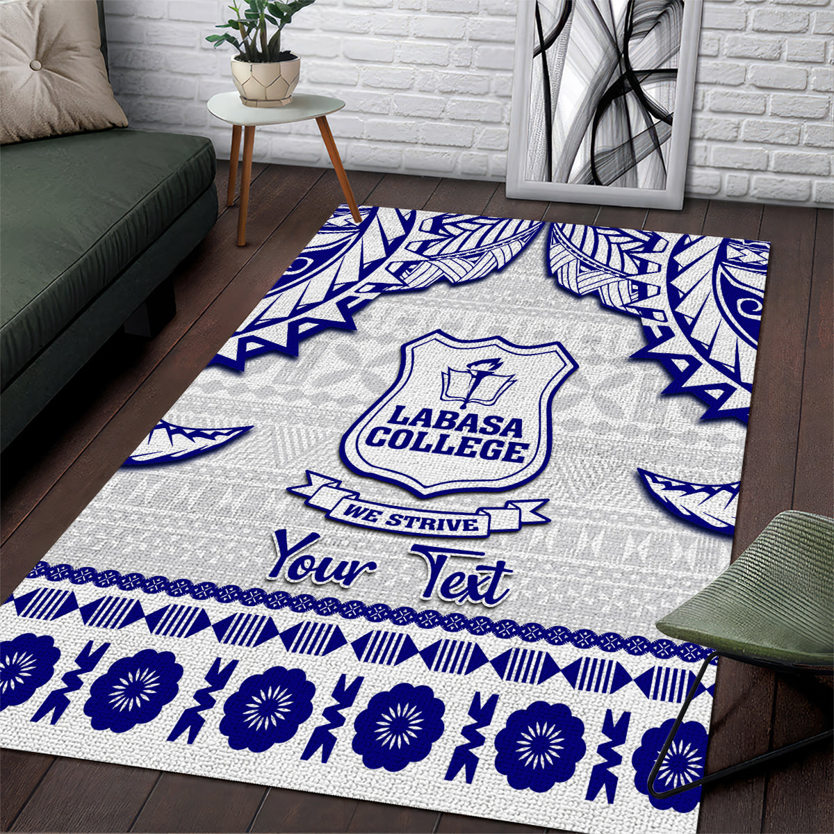 Personalised Fiji Labasa College Area Rug Fijian Tapa Pattern LT14 White - Polynesian Pride