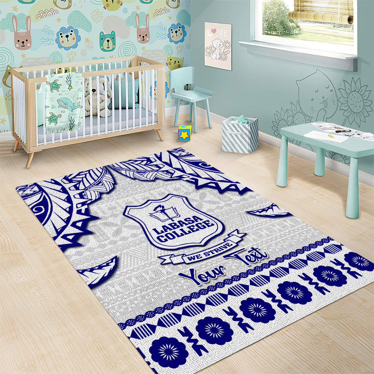 Personalised Fiji Labasa College Area Rug Fijian Tapa Pattern LT14 - Polynesian Pride