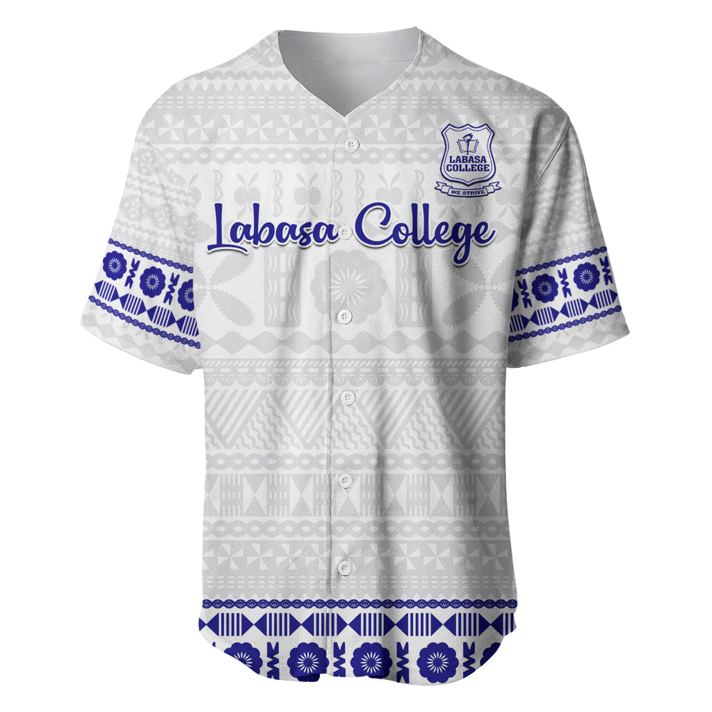 Personalised Fiji Labasa College Baseball Jersey Fijian Tapa Pattern LT14 White - Polynesian Pride