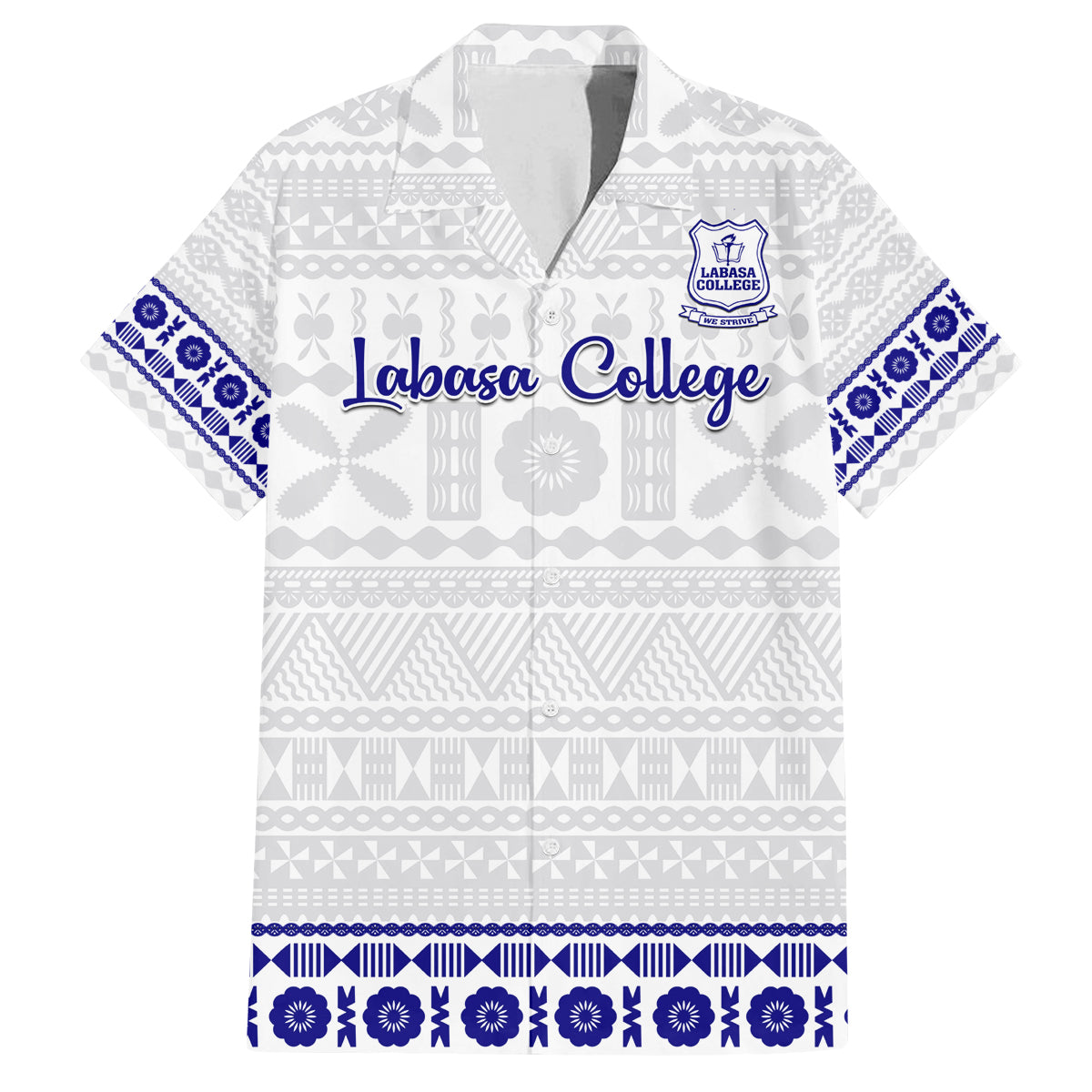 Personalised Fiji Labasa College Family Matching Long Sleeve Bodycon Dress and Hawaiian Shirt Fijian Tapa Pattern LT14 Dad's Shirt - Short Sleeve White - Polynesian Pride