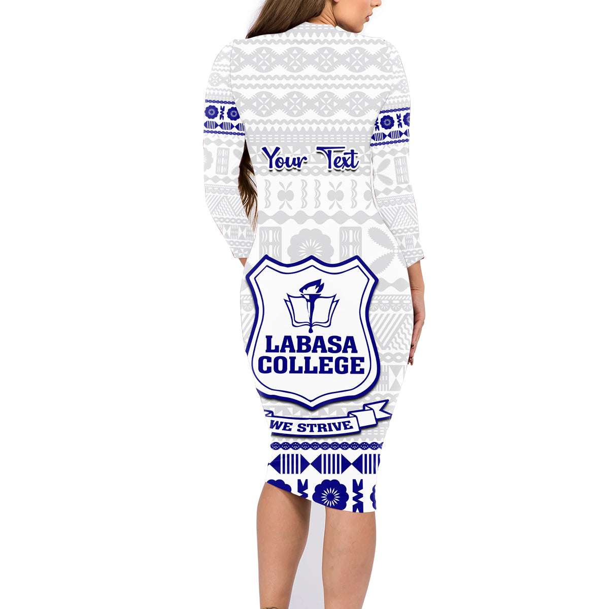 Personalised Fiji Labasa College Family Matching Long Sleeve Bodycon Dress and Hawaiian Shirt Fijian Tapa Pattern LT14 - Polynesian Pride