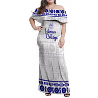 Personalised Fiji Labasa College Family Matching Off Shoulder Maxi Dress and Hawaiian Shirt Fijian Tapa Pattern LT14 Mom's Dress White - Polynesian Pride