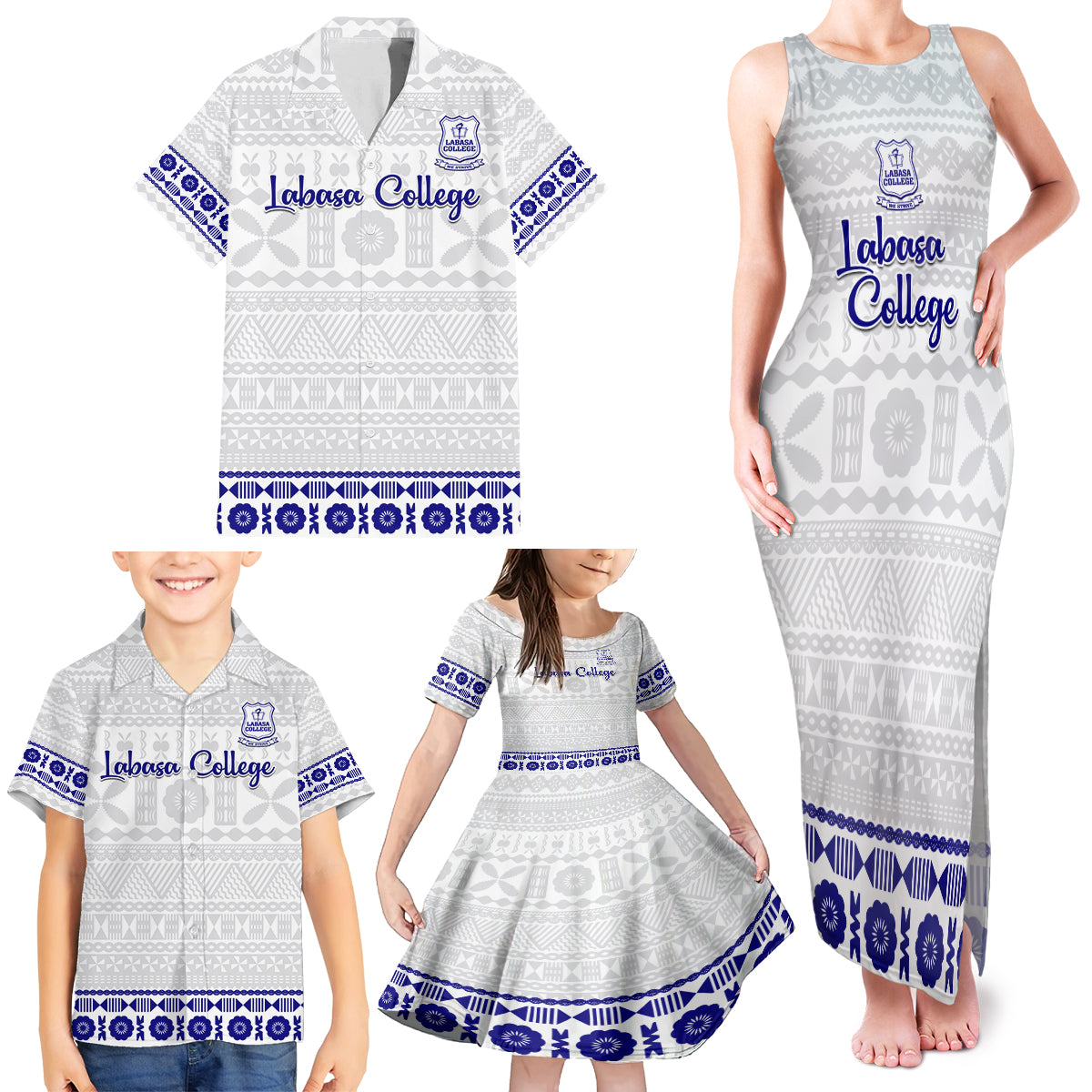 Personalised Fiji Labasa College Family Matching Tank Maxi Dress and Hawaiian Shirt Fijian Tapa Pattern LT14 - Polynesian Pride