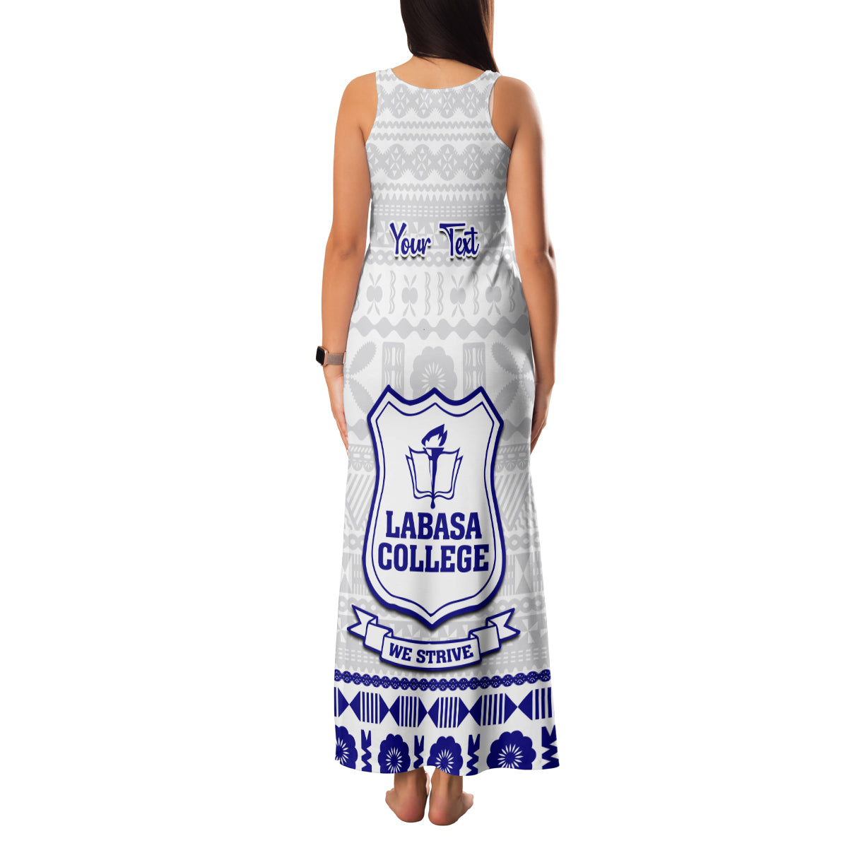 Personalised Fiji Labasa College Family Matching Tank Maxi Dress and Hawaiian Shirt Fijian Tapa Pattern LT14 - Polynesian Pride