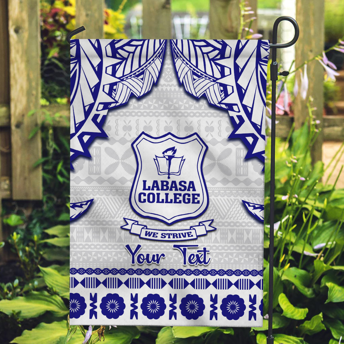 Personalised Fiji Labasa College Garden Flag Fijian Tapa Pattern LT14 Garden Flag White - Polynesian Pride