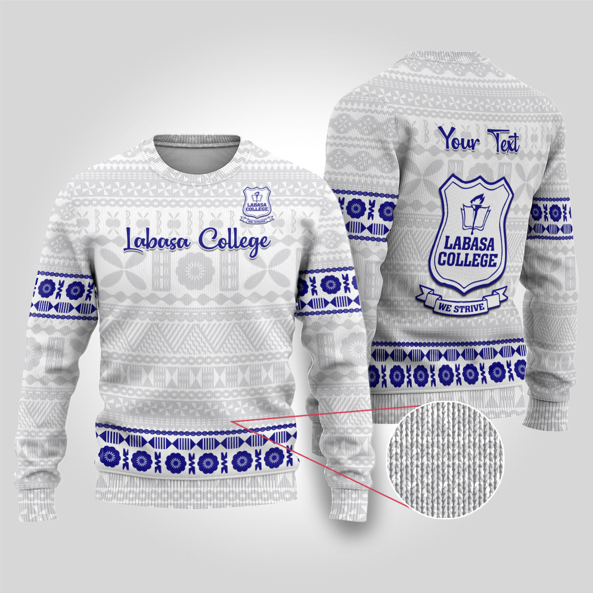 Personalised Fiji Labasa College Ugly Christmas Sweater Fijian Tapa Pattern LT14 White - Polynesian Pride