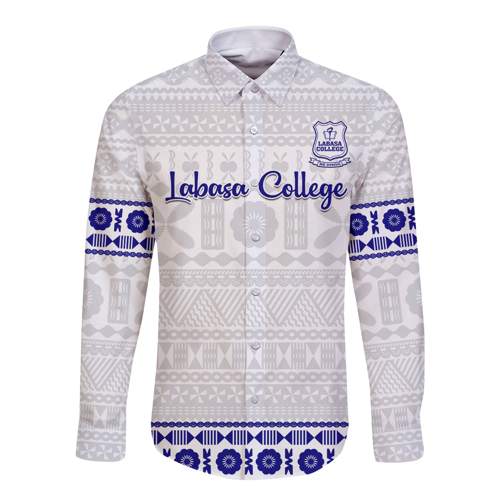 Personalised Fiji Labasa College Long Sleeve Button Shirt Fijian Tapa Pattern LT14 Unisex White - Polynesian Pride