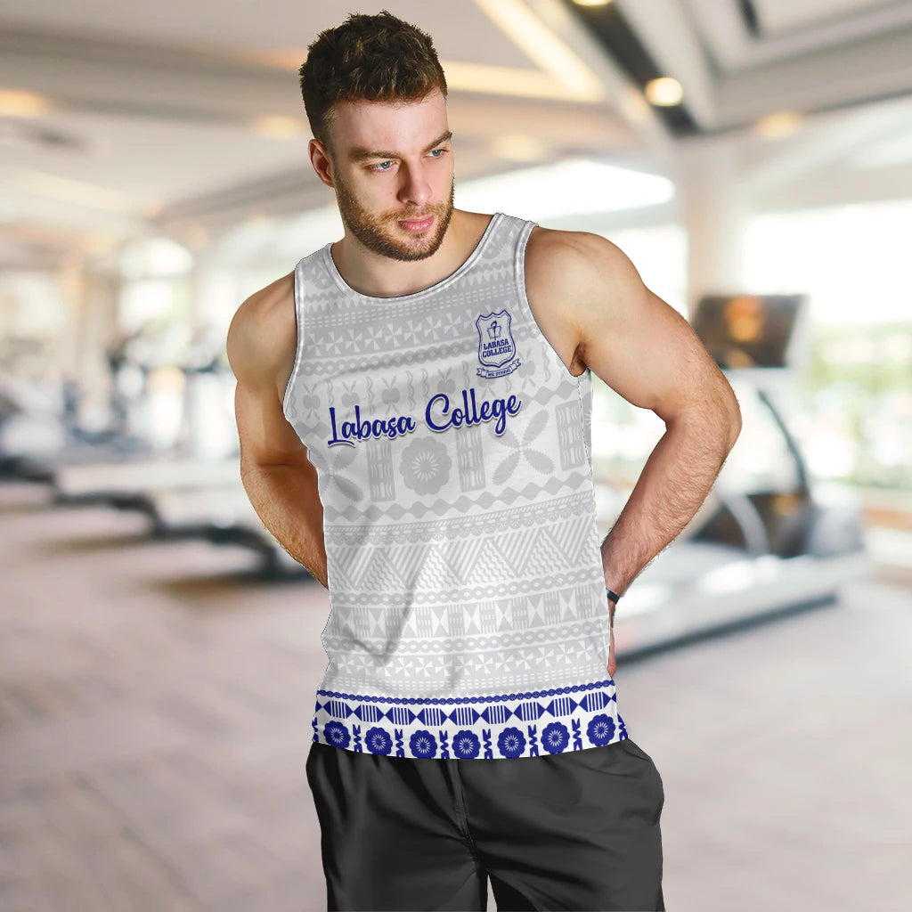 Personalised Fiji Labasa College Men Tank Top Fijian Tapa Pattern LT14 White - Polynesian Pride