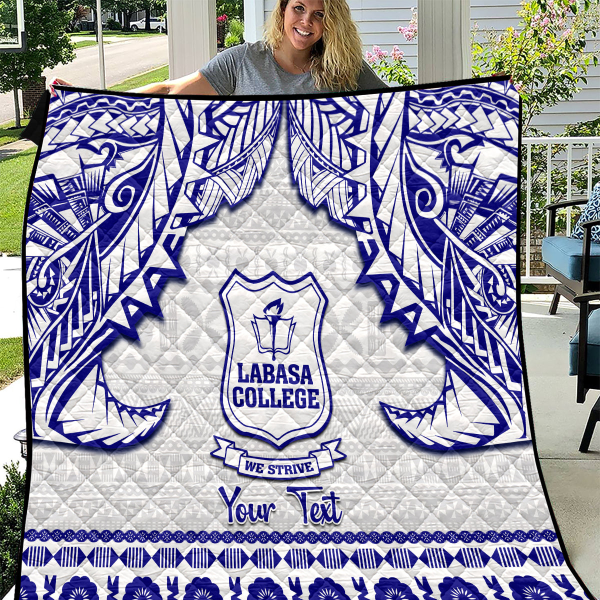 Personalised Fiji Labasa College Quilt Fijian Tapa Pattern LT14 White - Polynesian Pride