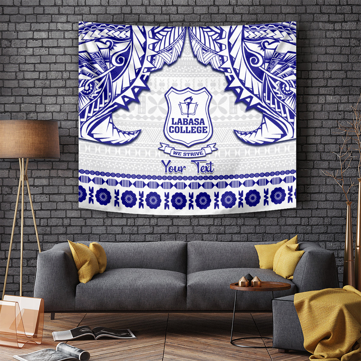 Personalised Fiji Labasa College Tapestry Fijian Tapa Pattern LT14 White - Polynesian Pride