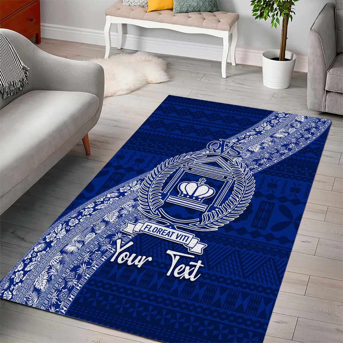 Personalised Fiji Queen Victoria School Area Rug Fijian Tapa Pattern LT14 - Polynesian Pride