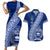 Personalised Fiji Queen Victoria School Couples Matching Short Sleeve Bodycon Dress and Hawaiian Shirt Fijian Tapa Pattern LT14 Blue - Polynesian Pride