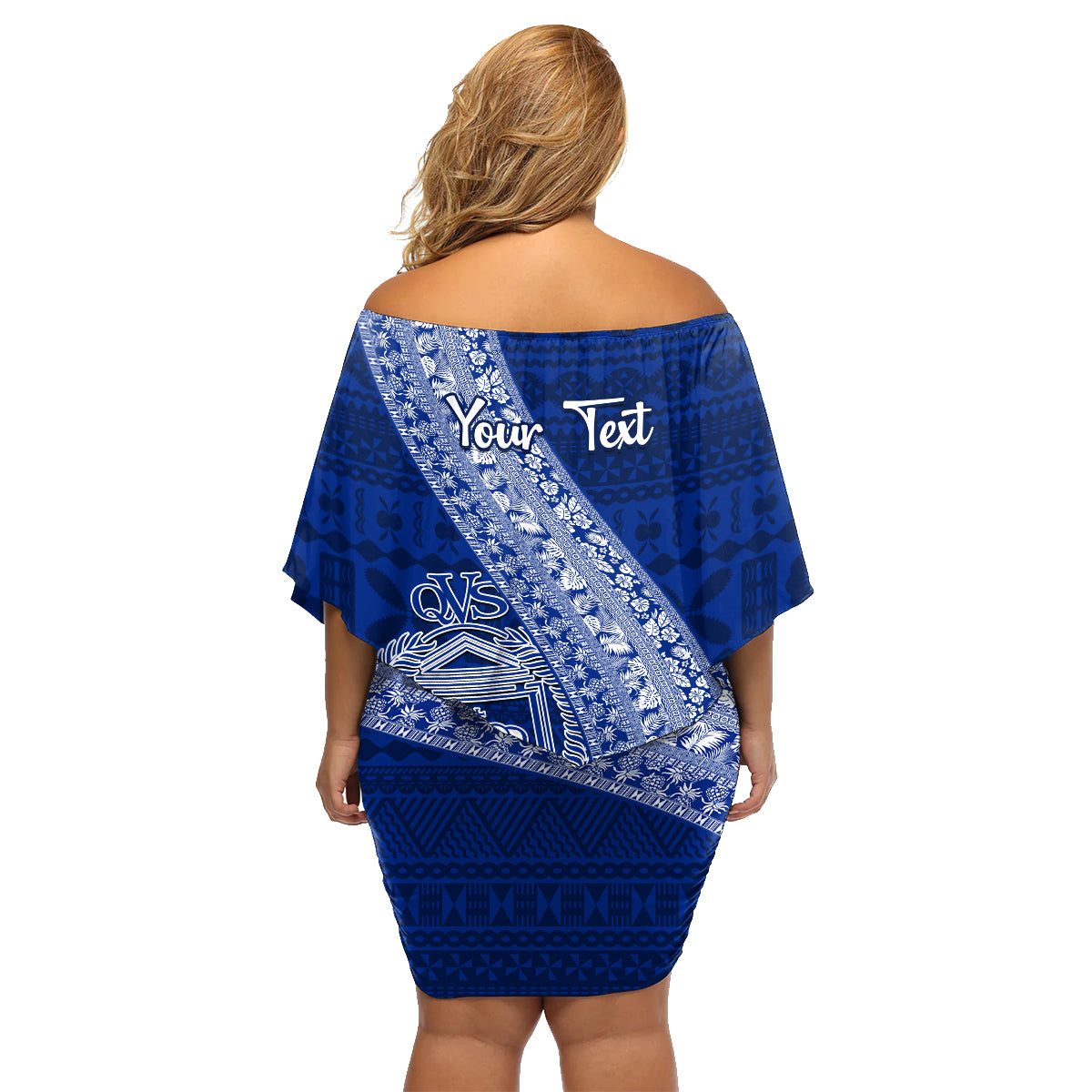 Personalised Fiji Queen Victoria School Family Matching Off Shoulder Short Dress and Hawaiian Shirt Fijian Tapa Pattern LT14 - Polynesian Pride