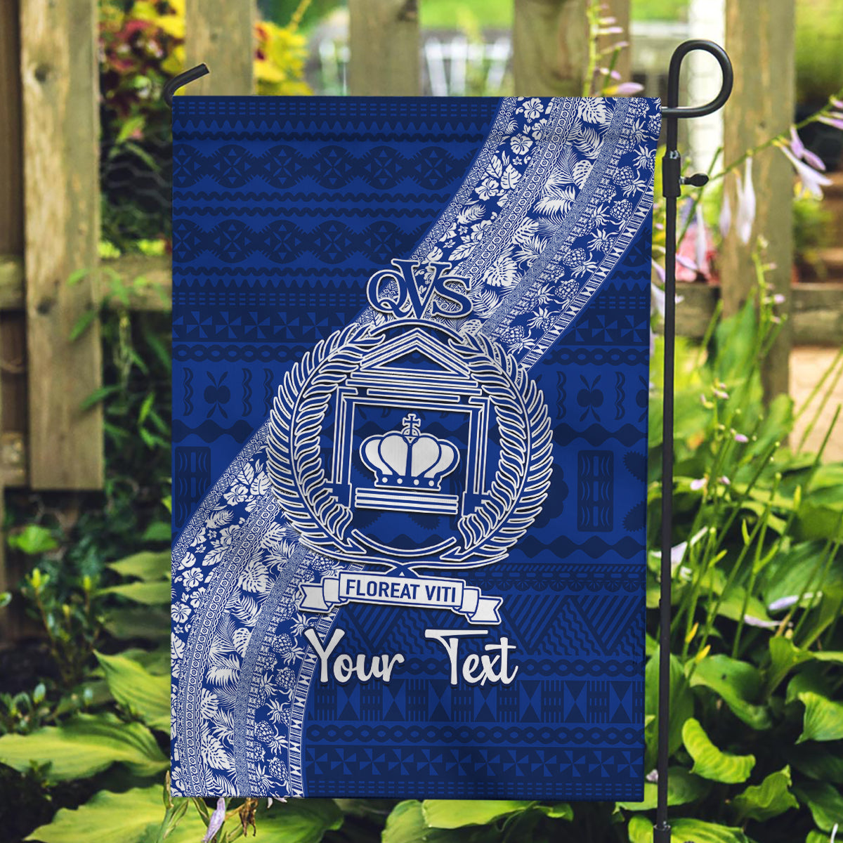 Personalised Fiji Queen Victoria School Garden Flag Fijian Tapa Pattern LT14 Garden Flag Blue - Polynesian Pride