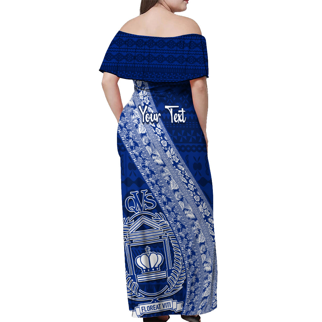 Personalised Fiji Queen Victoria School Off Shoulder Maxi Dress Fijian Tapa Pattern LT14 - Polynesian Pride
