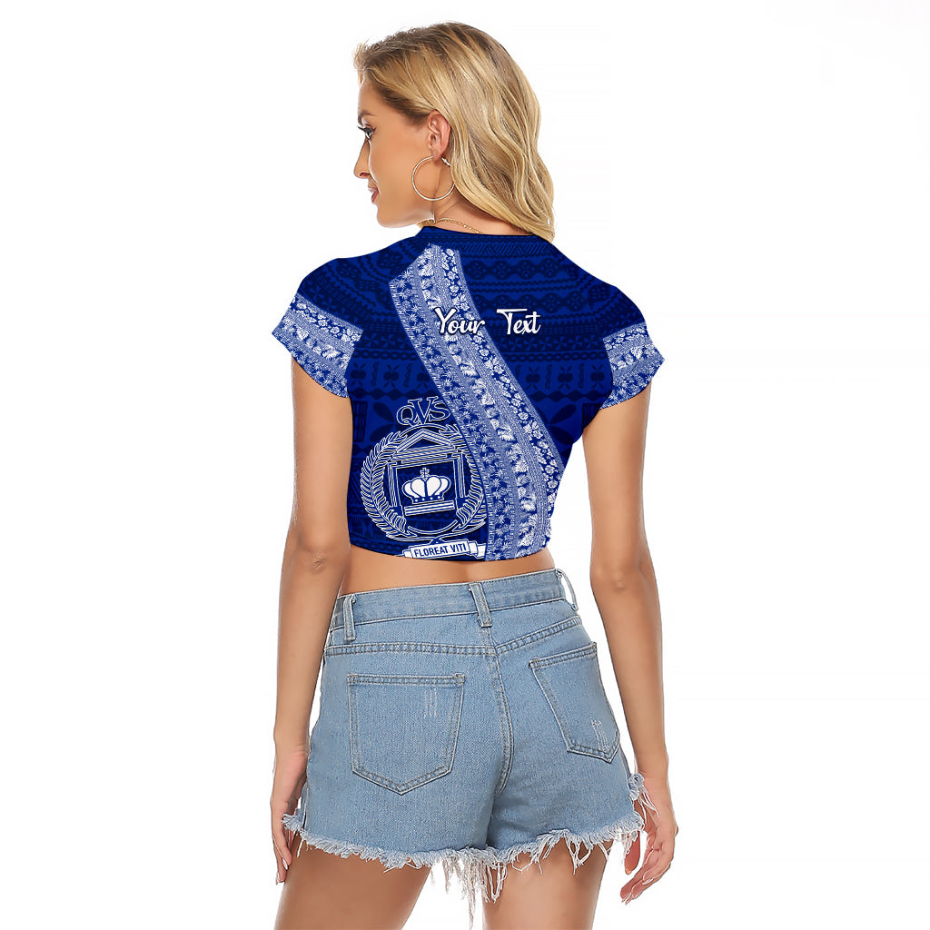 Personalised Fiji Queen Victoria School Raglan Cropped T Shirt Fijian Tapa Pattern LT14 - Polynesian Pride