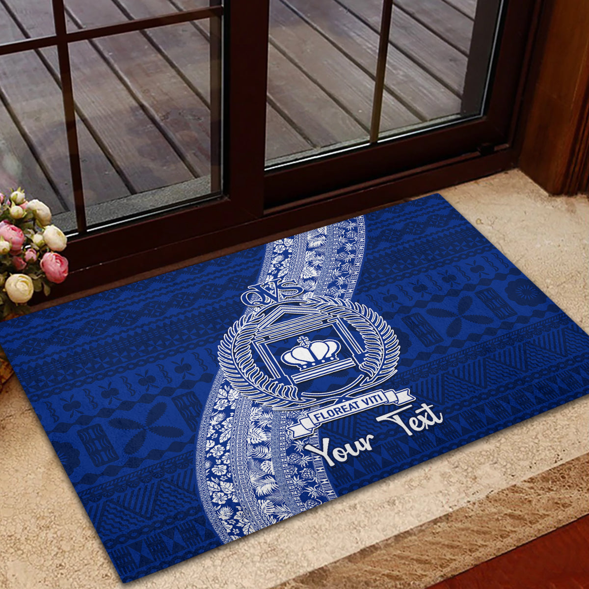 Personalised Fiji Queen Victoria School Rubber Doormat Fijian Tapa Pattern LT14 - Polynesian Pride