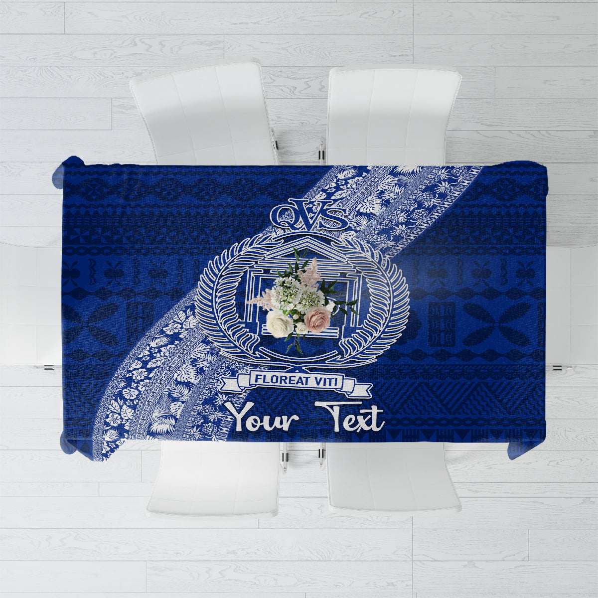 Personalised Fiji Queen Victoria School Tablecloth Fijian Tapa Pattern LT14 Blue - Polynesian Pride