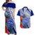 Personalised Samoana High School Couples Matching Off Shoulder Maxi Dress and Hawaiian Shirt American Samoa Schools Polynesian Tropical Flowers LT14 Blue - Polynesian Pride