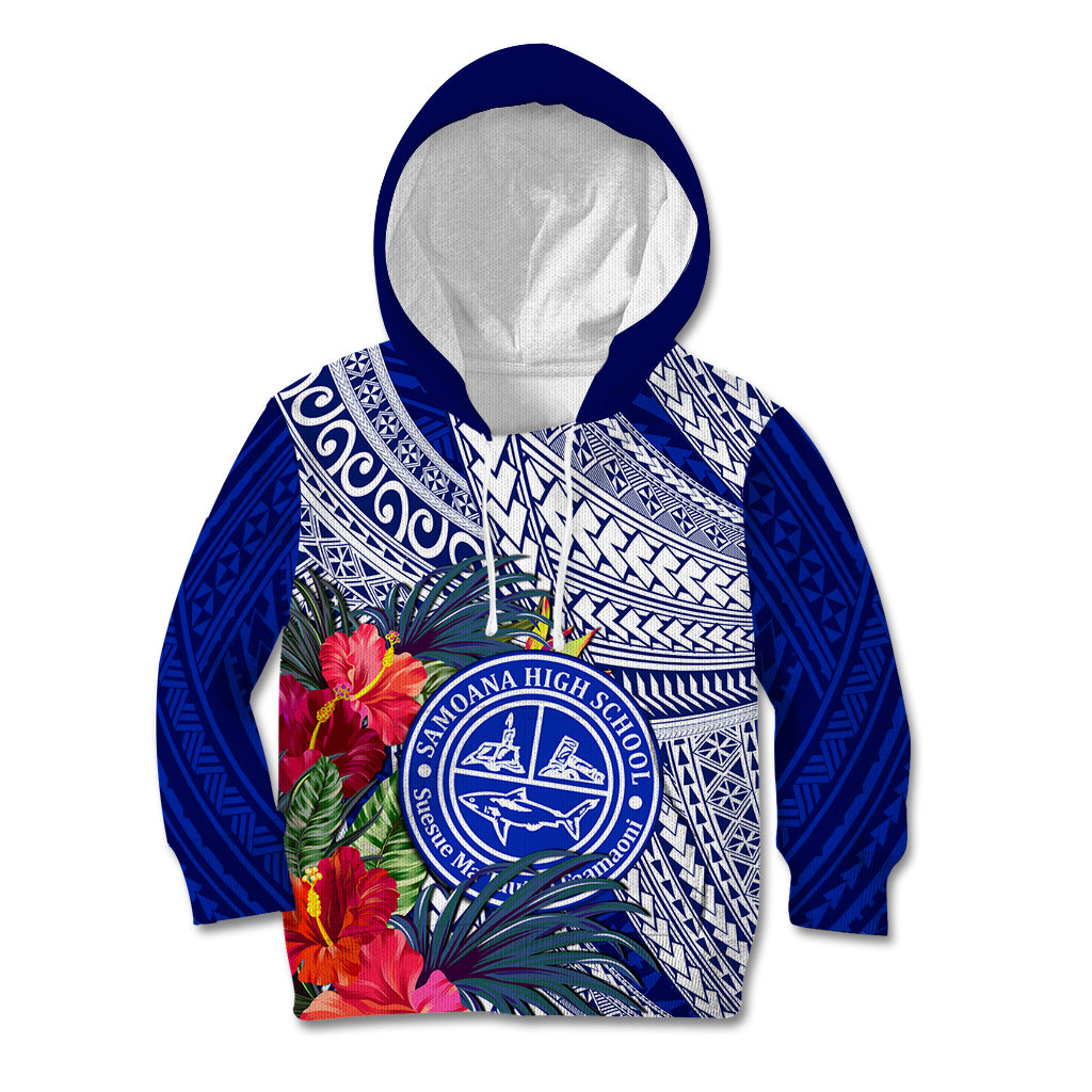 Personalised Samoana High School Kid Hoodie American Samoa Schools Polynesian Tropical Flowers LT14 Hoodie Blue - Polynesian Pride