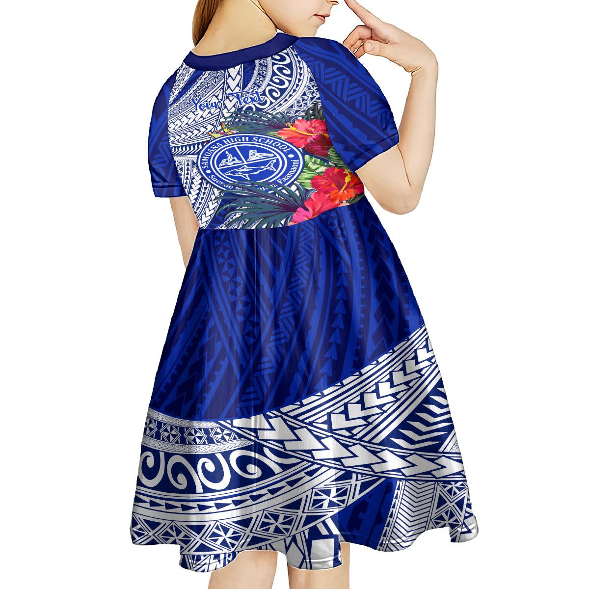 Personalised Samoana High School Kid Short Sleeve Dress American Samoa Schools Polynesian Tropical Flowers LT14 - Polynesian Pride