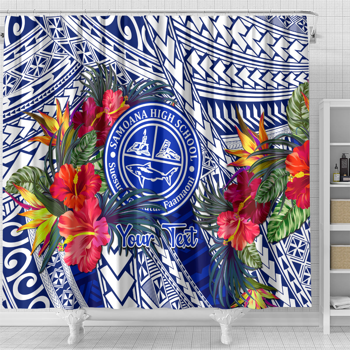 Personalised Samoana High School Shower Curtain American Samoa Schools Polynesian Tropical Flowers LT14 - Polynesian Pride