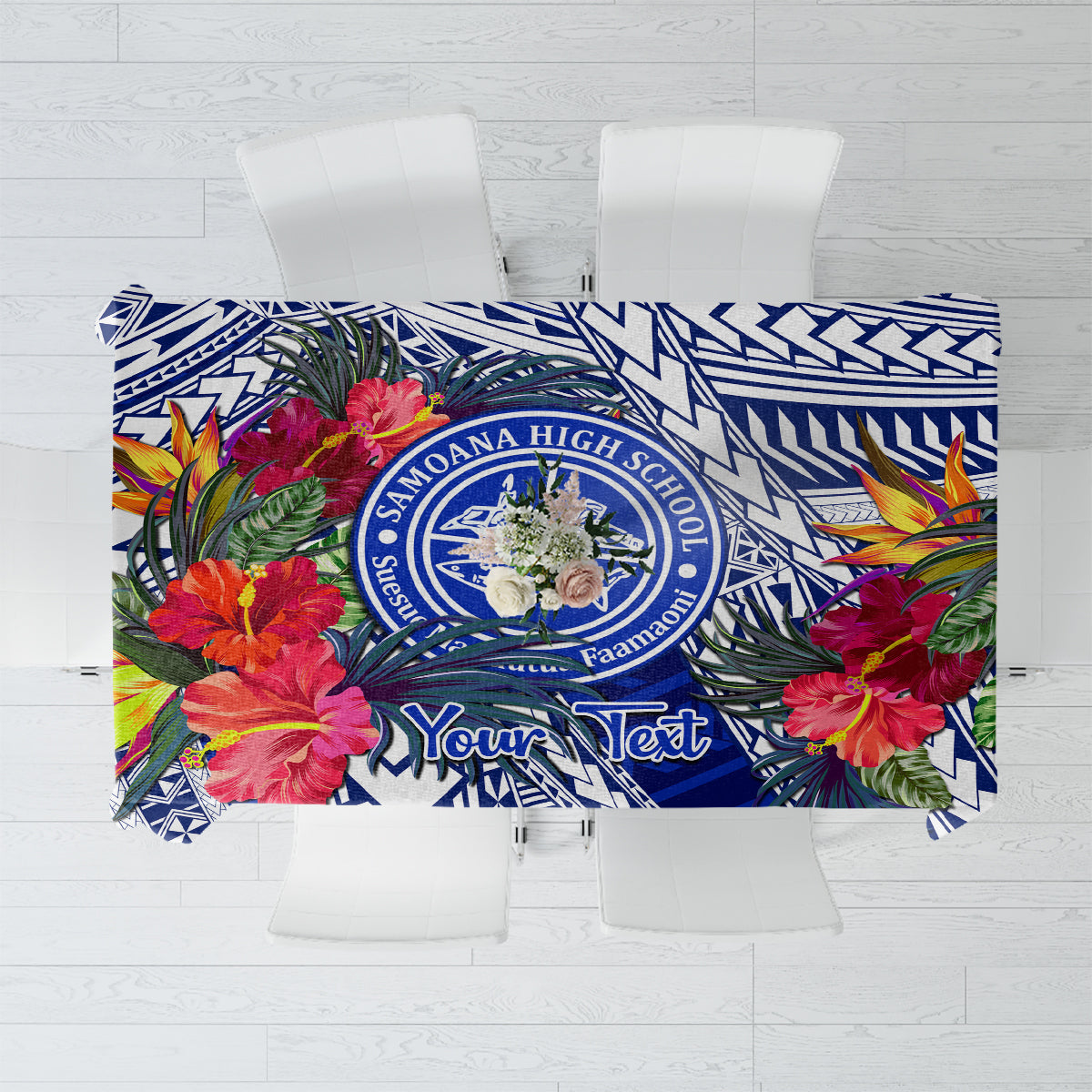 Personalised Samoana High School Tablecloth American Samoa Schools Polynesian Tropical Flowers LT14 Blue - Polynesian Pride