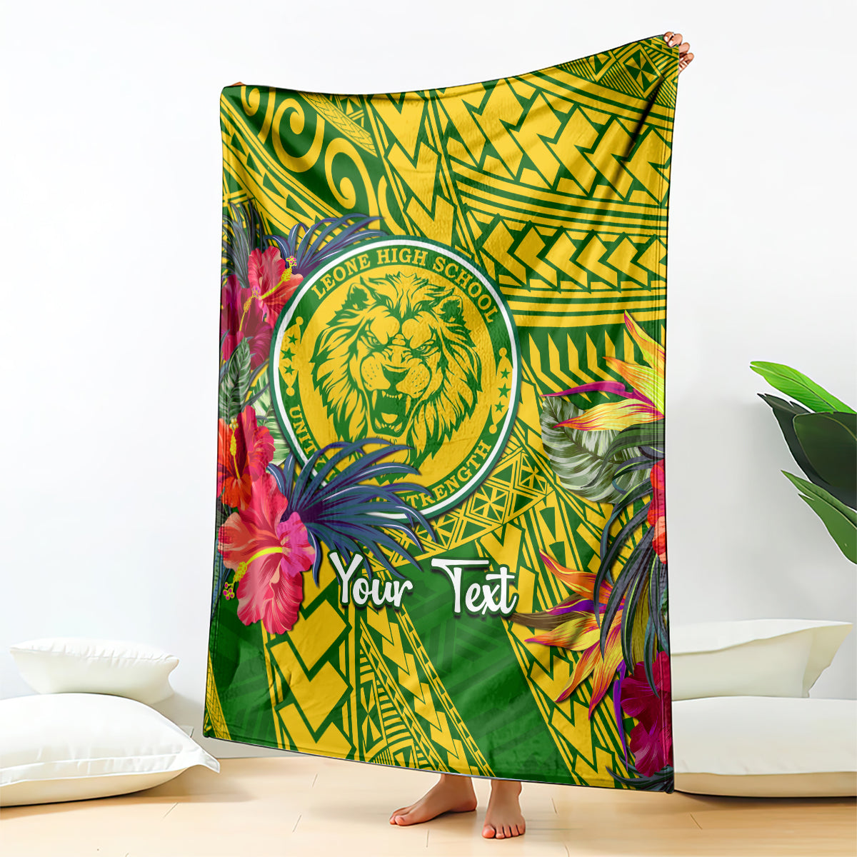 Personalised Leone High School Blanket American Samoa Schools Polynesian Tropical Flowers LT14 Green - Polynesian Pride