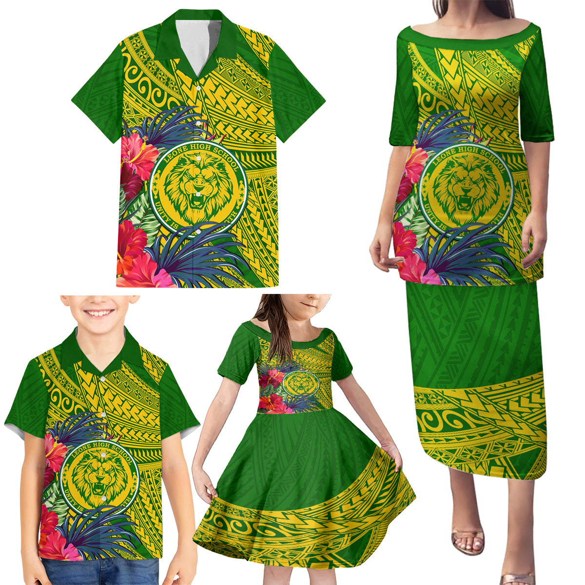 Personalised Leone High School Family Matching Puletasi Dress and Hawaiian Shirt American Samoa Schools Polynesian Tropical Flowers LT14 - Polynesian Pride