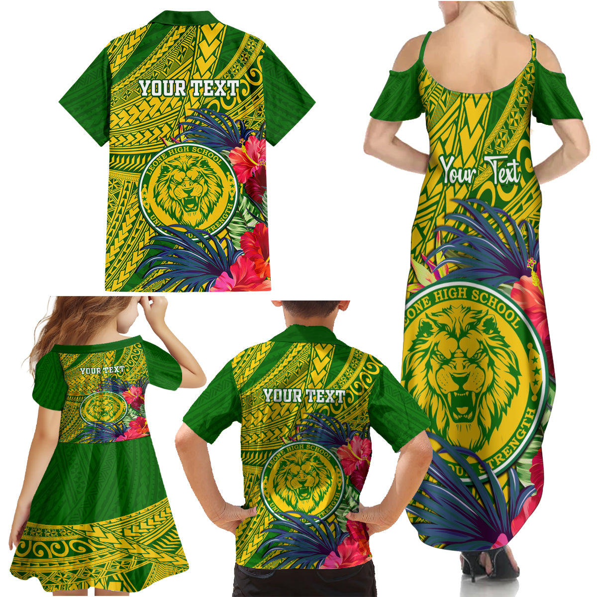 Personalised Leone High School Family Matching Summer Maxi Dress and Hawaiian Shirt American Samoa Schools Polynesian Tropical Flowers LT14 - Polynesian Pride