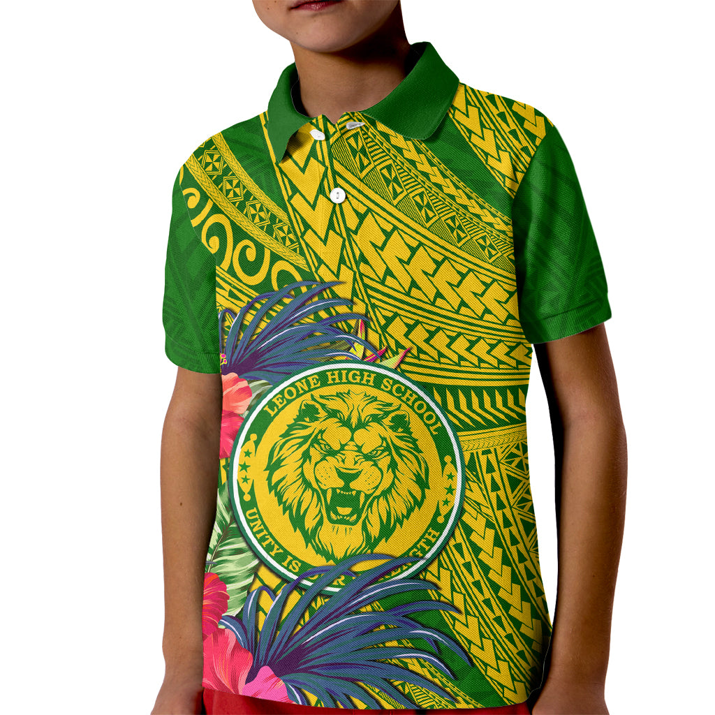 Personalised Leone High School Kid Polo Shirt American Samoa Schools Polynesian Tropical Flowers LT14 Kid Green - Polynesian Pride