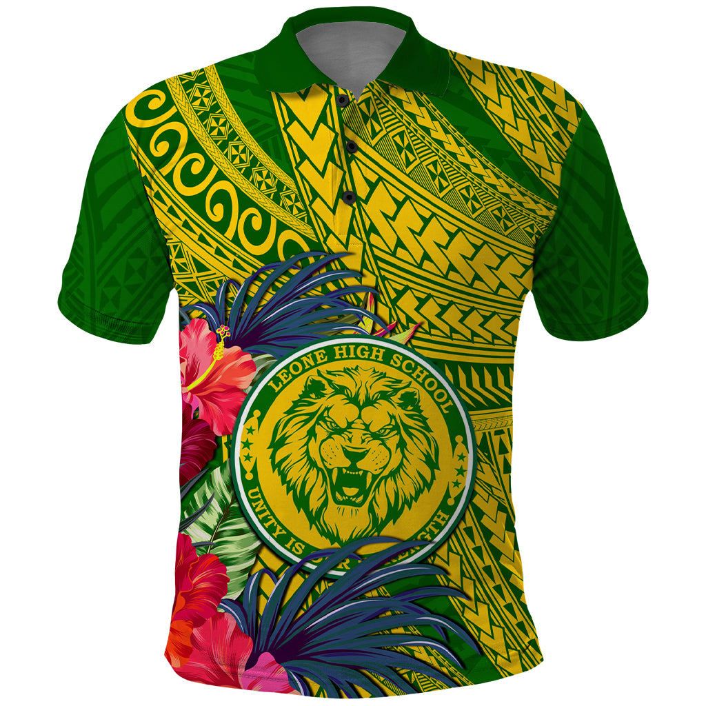Personalised Leone High School Polo Shirt American Samoa Schools Polynesian Tropical Flowers LT14 Green - Polynesian Pride