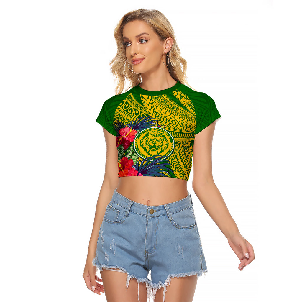 Personalised Leone High School Raglan Cropped T Shirt American Samoa Schools Polynesian Tropical Flowers LT14 Female Green - Polynesian Pride