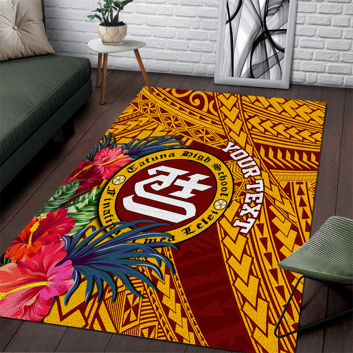 Personalised Tafuna High School Area Rug American Samoa Schools Polynesian Tropical Flowers LT14 Maroon - Polynesian Pride