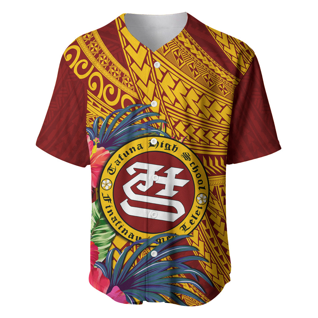 Personalised Tafuna High School Baseball Jersey American Samoa Schools Polynesian Tropical Flowers LT14 Maroon - Polynesian Pride