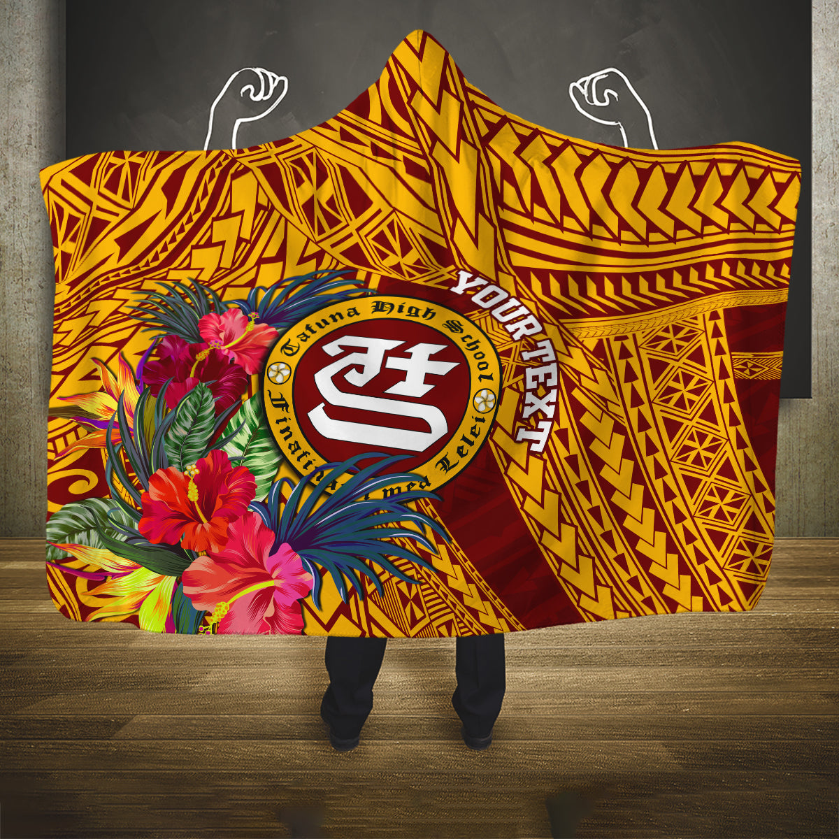 Personalised Tafuna High School Hooded Blanket American Samoa Schools Polynesian Tropical Flowers LT14 One Size Maroon - Polynesian Pride