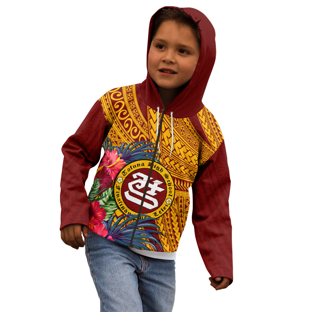 Personalised Tafuna High School Kid Hoodie American Samoa Schools Polynesian Tropical Flowers LT14 - Polynesian Pride