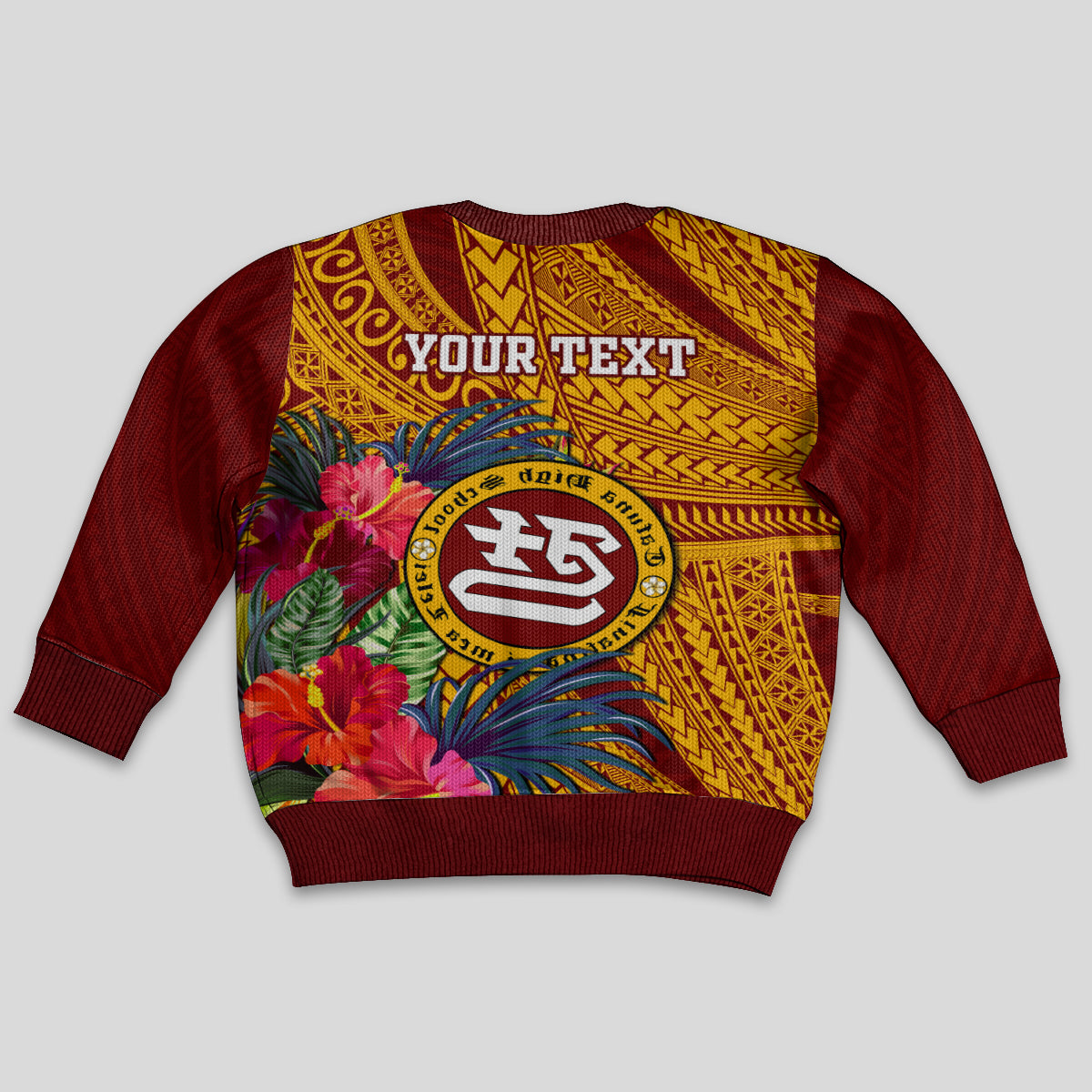 Personalised Tafuna High School Kid Ugly Christmas Sweater American Samoa Schools Polynesian Tropical Flowers LT14 - Polynesian Pride