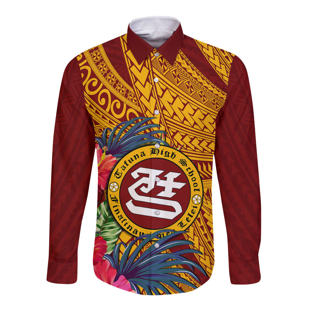 Personalised Tafuna High School Long Sleeve Button Shirt American Samoa Schools Polynesian Tropical Flowers LT14 Unisex Maroon - Polynesian Pride