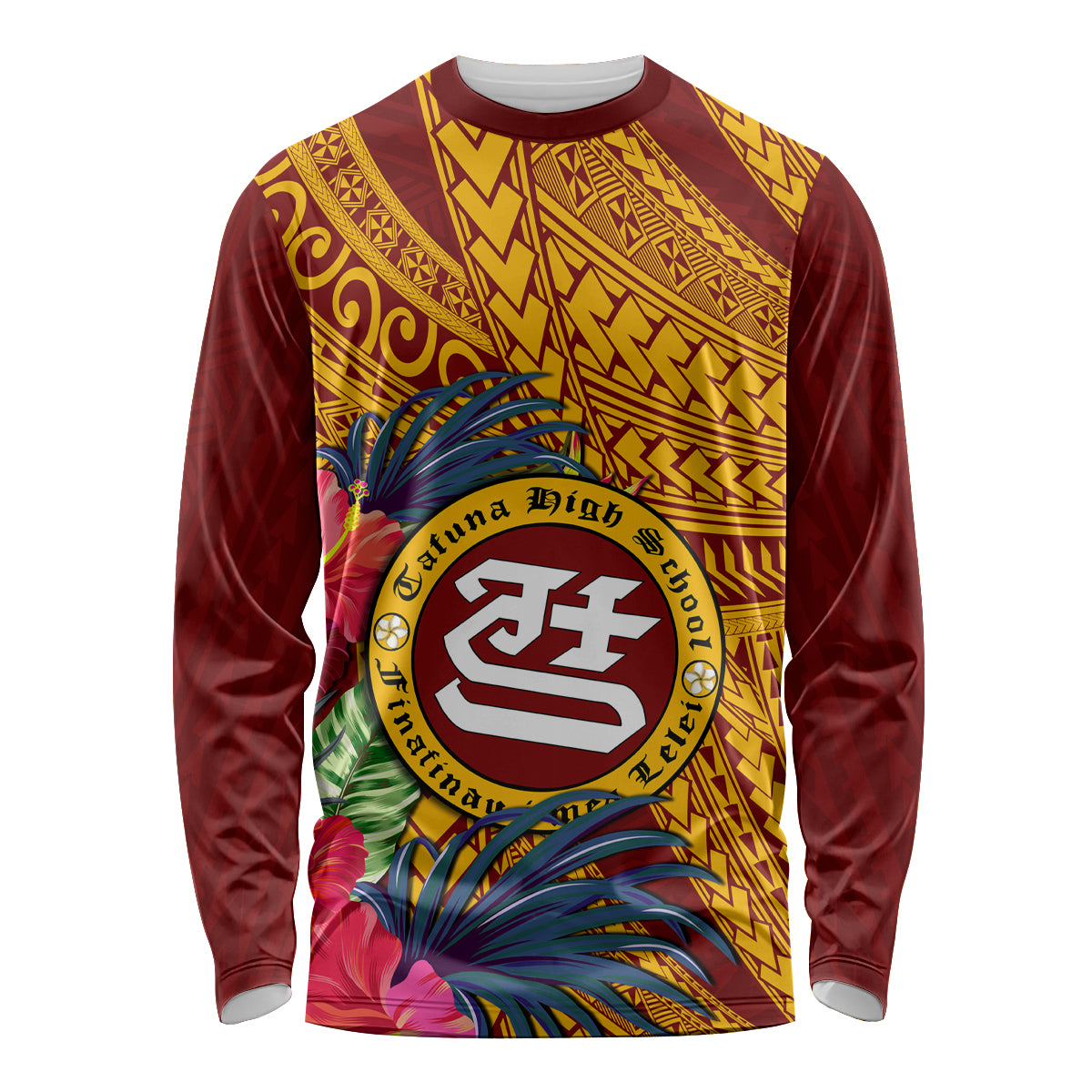 Personalised Tafuna High School Long Sleeve Shirt American Samoa Schools Polynesian Tropical Flowers LT14 Unisex Maroon - Polynesian Pride