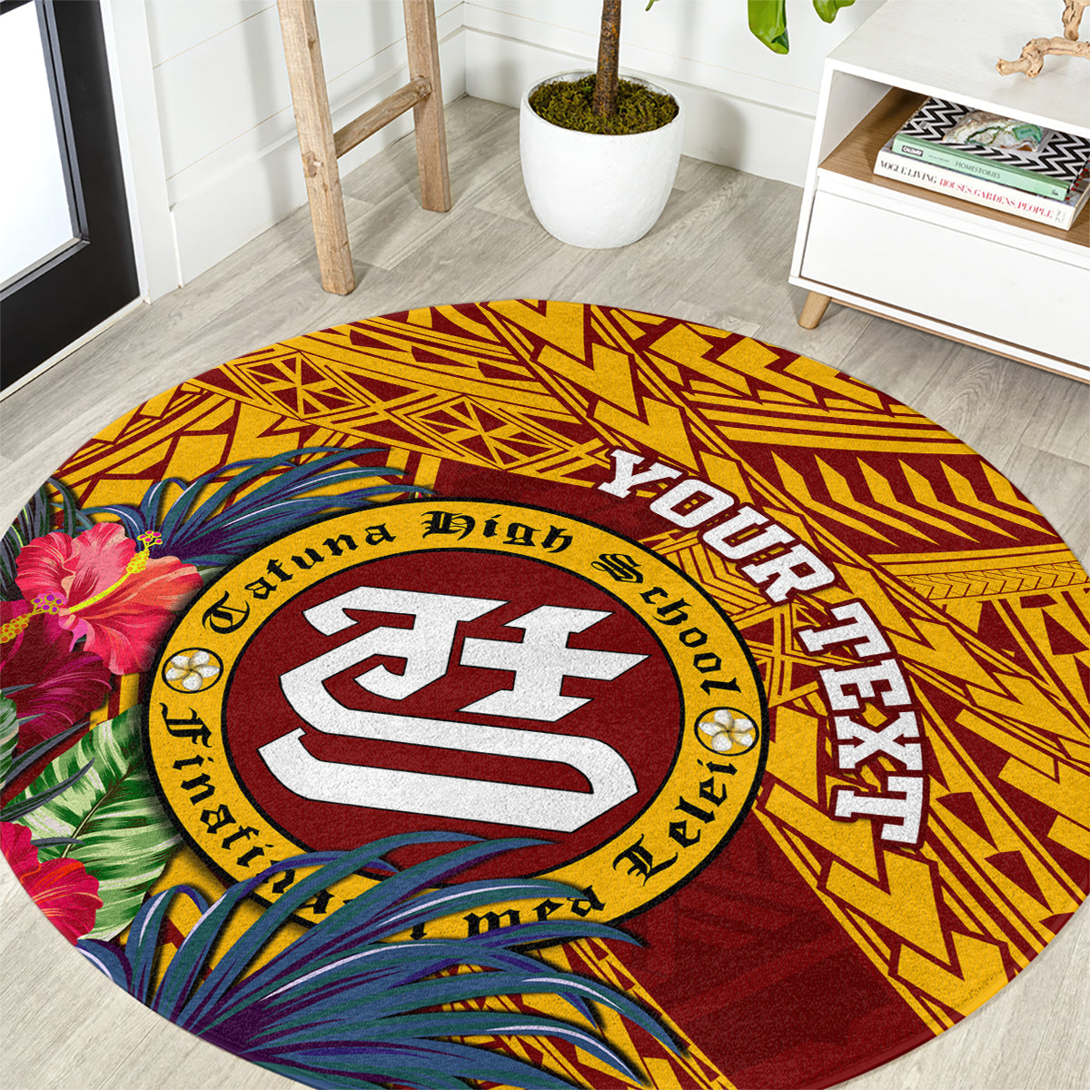 Personalised Tafuna High School Round Carpet American Samoa Schools Polynesian Tropical Flowers LT14 Maroon - Polynesian Pride