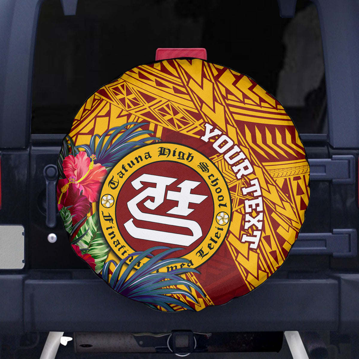 Personalised Tafuna High School Spare Tire Cover American Samoa Schools Polynesian Tropical Flowers LT14 Maroon - Polynesian Pride