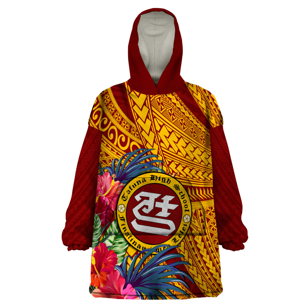 Personalised Tafuna High School Wearable Blanket Hoodie American Samoa Schools Polynesian Tropical Flowers LT14 One Size Maroon - Polynesian Pride