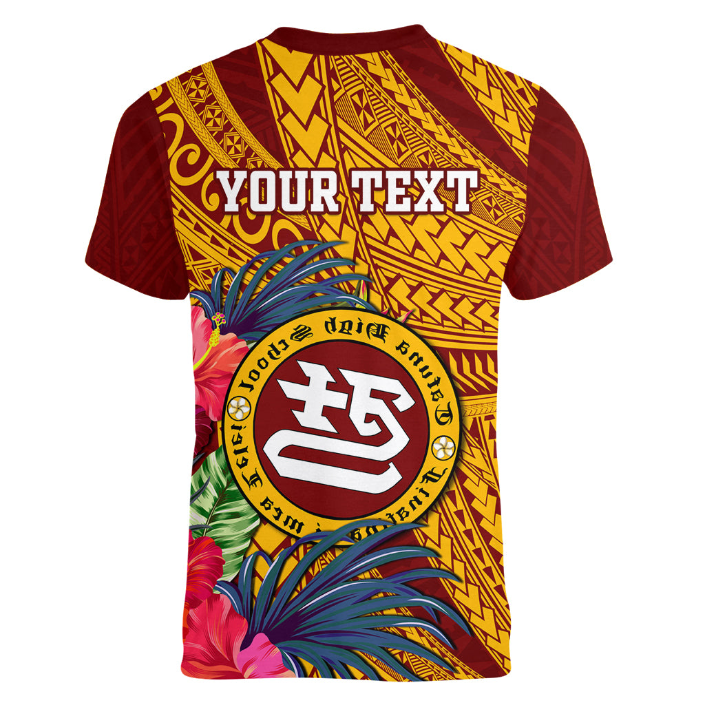 Personalised Tafuna High School Women V Neck T Shirt American Samoa Schools Polynesian Tropical Flowers LT14 - Polynesian Pride
